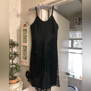 Black satin lace sequin vintage slip dress no tags